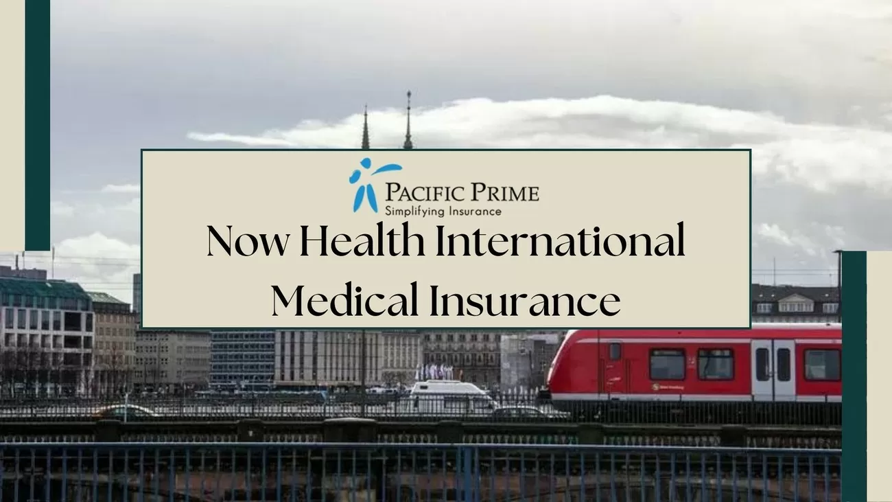 Image of Hamburg Rail Bridge With Cityscape View with text overlay of "Now Health International Medical Insurance"
