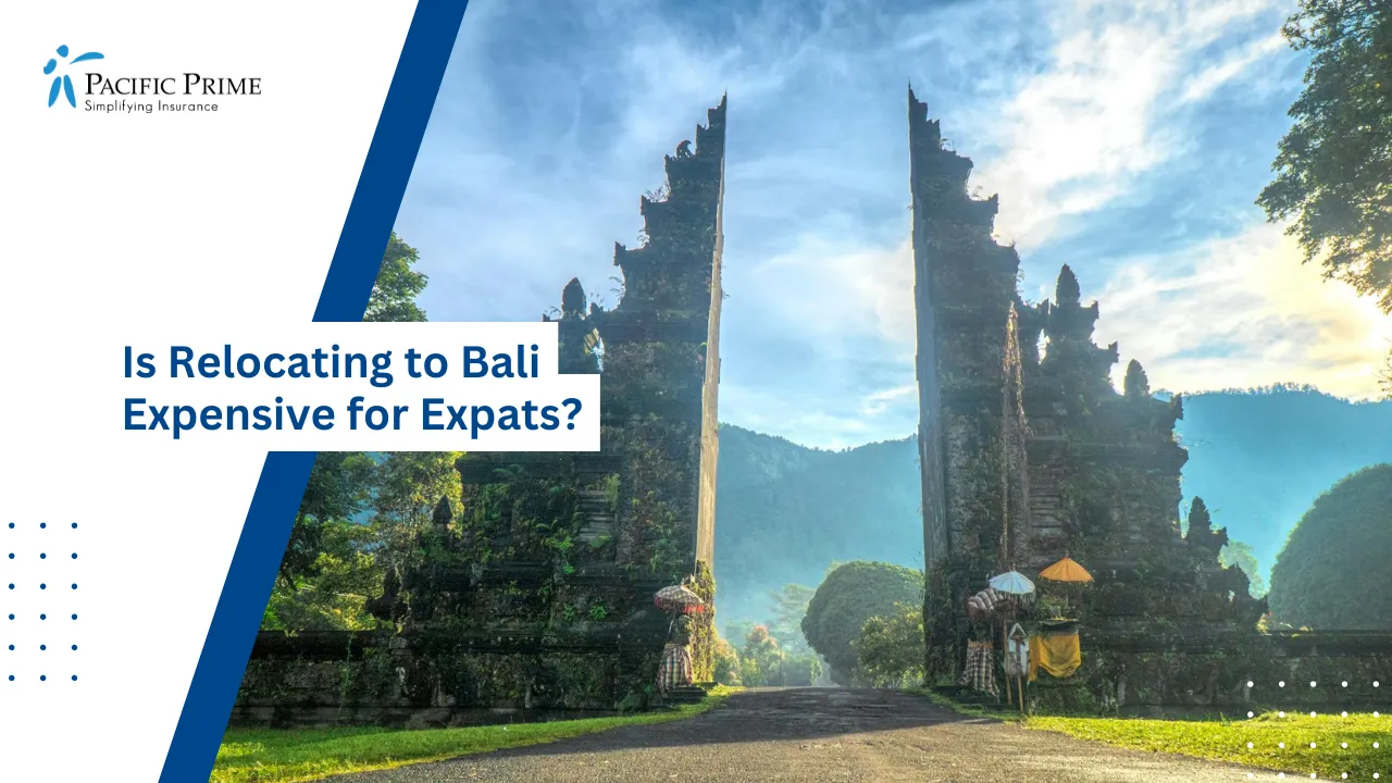 Image of Handara Gate In Bali With Scenic Mountain Backdrop And Lush Greenery with text overlay of "Is Relocating to Bali Expensive for Expats?"