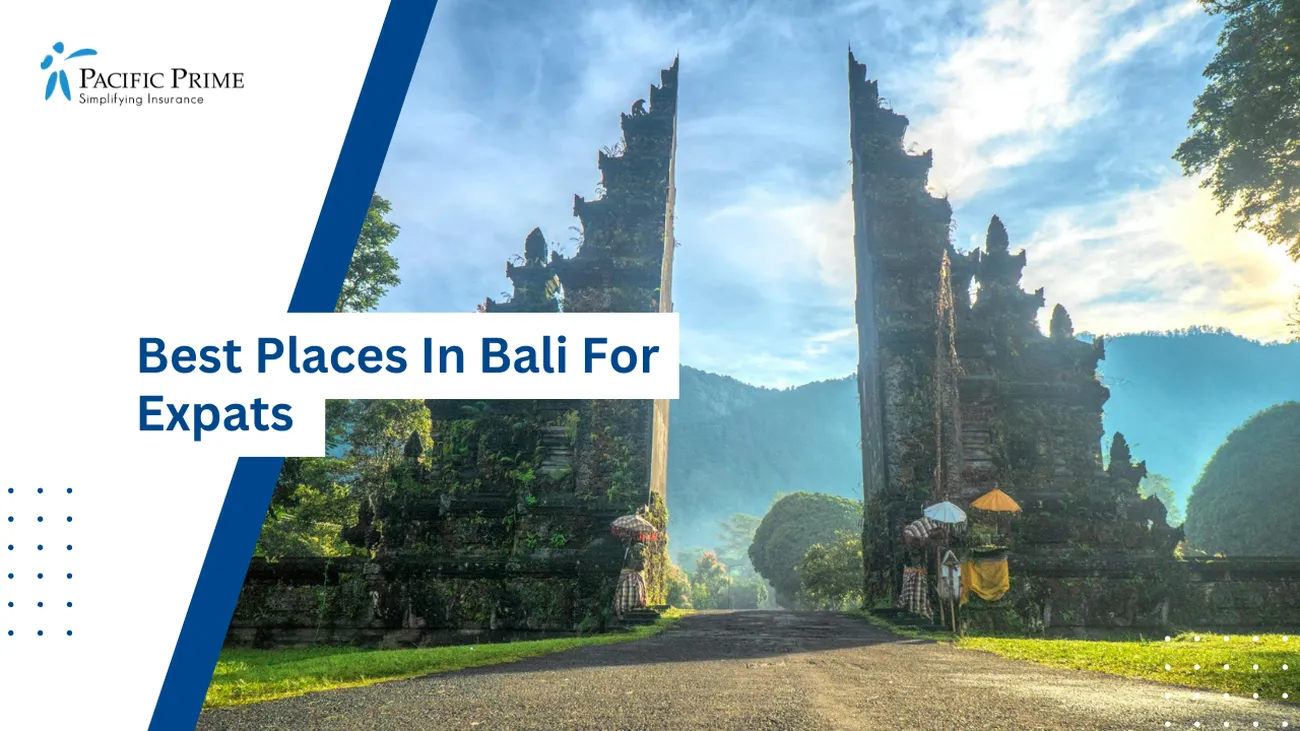 Image of Handara Gate In Buleleng, Bali Under A Brilliant Blue Sky with text overlay of "Best Places In Bali For Expats"
