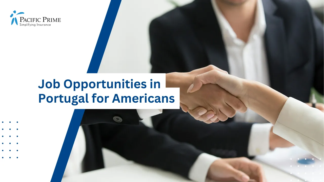 Image of Handshake During A Job Interview In Front Of A Laptop with text overlay of "Job Opportunities in Portugal for Americans"