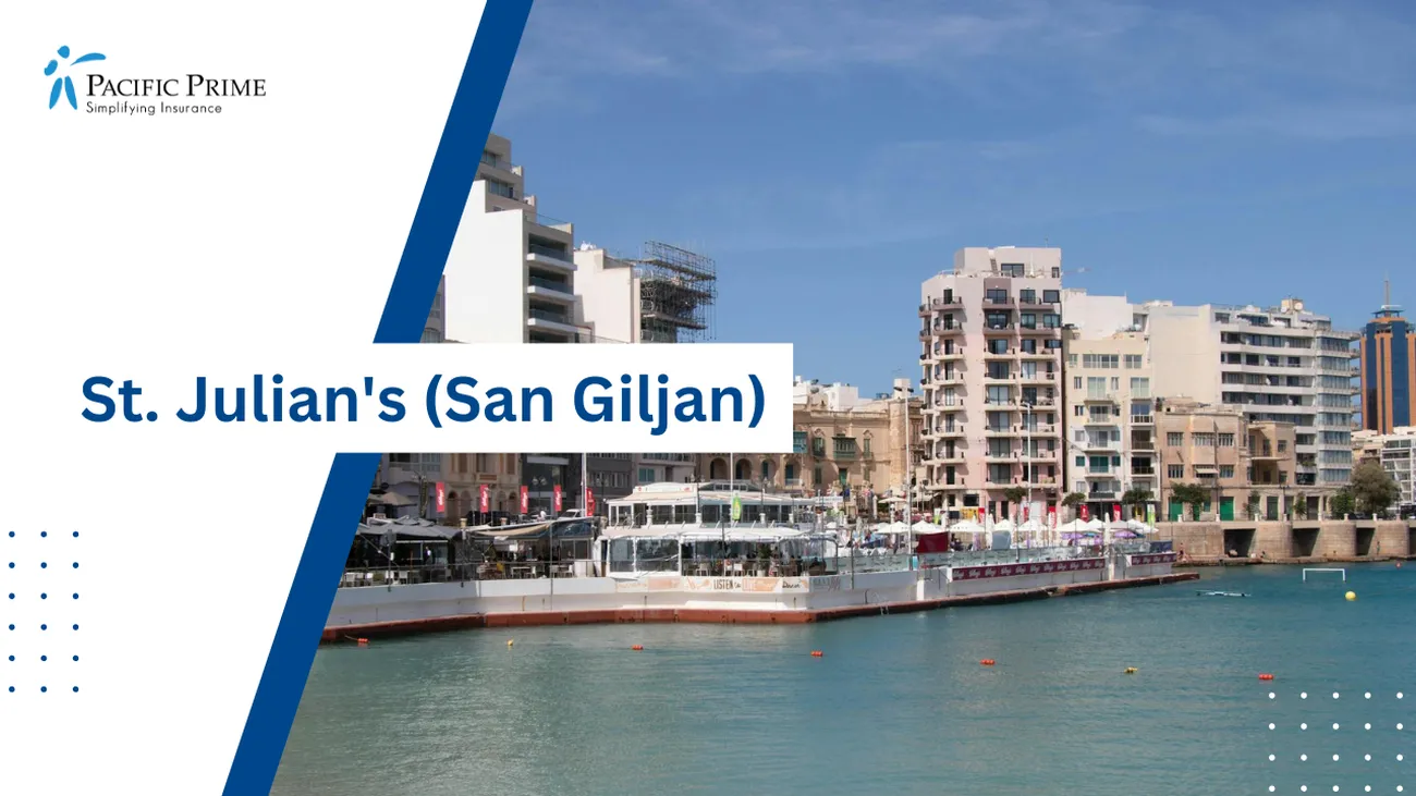 Image of Harbor View In San Ġiljan, Malta Showcasing Scenic Coastal Charm with text overlay of "St. Julian's (San Giljan)"