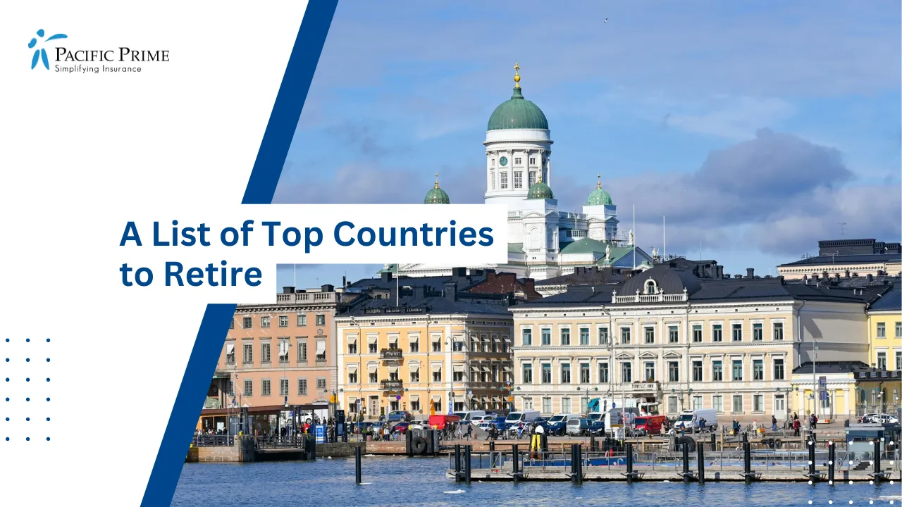 Image of Harbor View Of Helsinki Skyline With Cathedral In Background with text overlay of "A List of Top Countries to Retire"