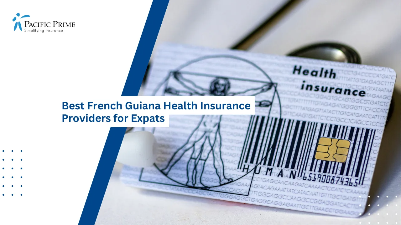 Image of Health Card Placed Beside A Stethoscope with text overlay of "Best French Guiana Health Insurance Providers for Expats"