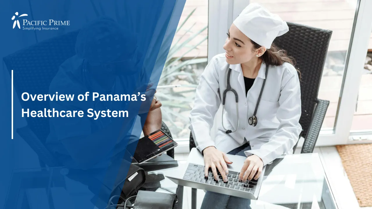 Image of Healthcare Staff Talking In A Modern Medical Office Setting with text overlay of "Overview of Panama&rsquo;s Healthcare System"
