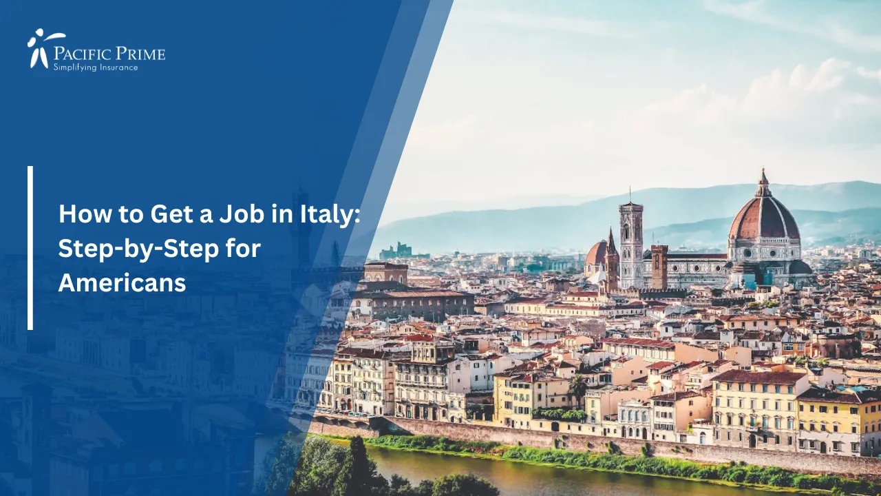 Image of High Angle View Of Florence Cityscape With Historic Buildings And Rooftops with text overlay of "How to Get a Job in Italy: Step-by-Step for Americans"