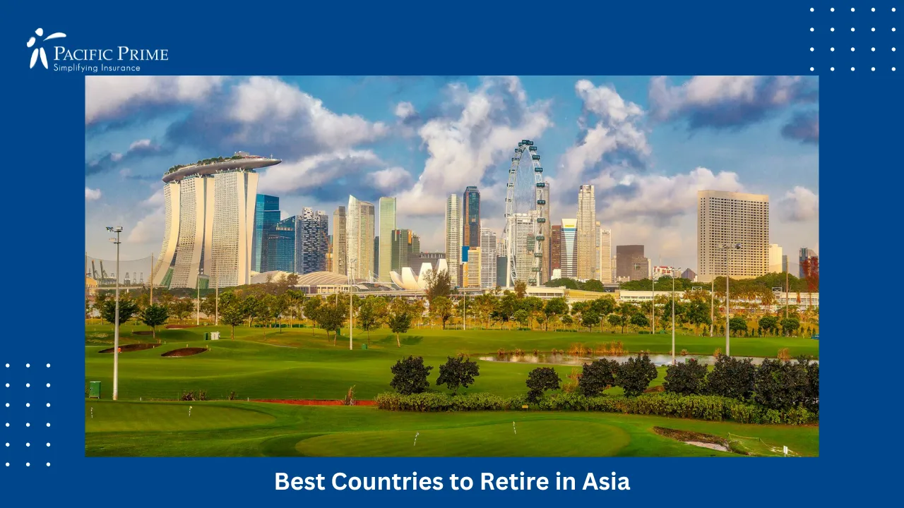 Image of High-rise Buildings Near Green Park In Singapore with text overlay of "Best Countries to Retire in Asia"