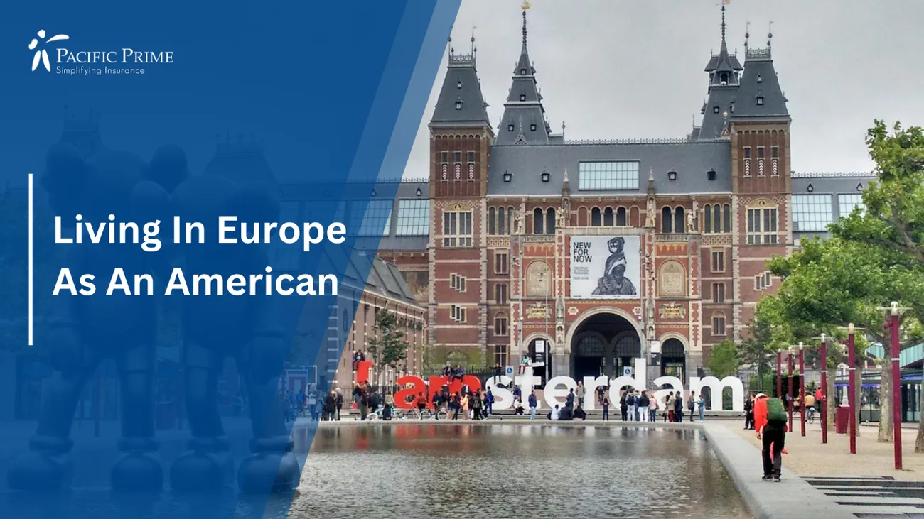Image of Historic Building In Amsterdam, Netherlands with text overlay of "Living In Europe As An American"