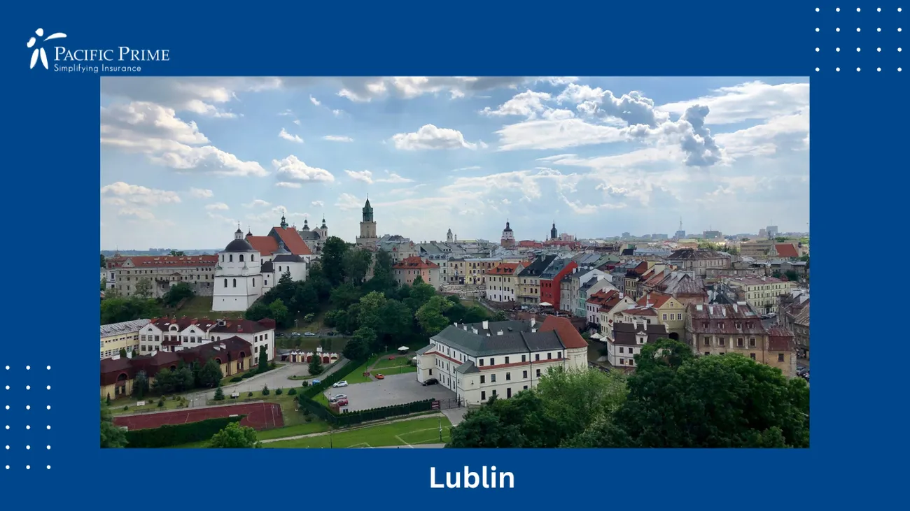 Image of Historic City Tower In Old Town, Lublin, Poland with text overlay of "Lublin"