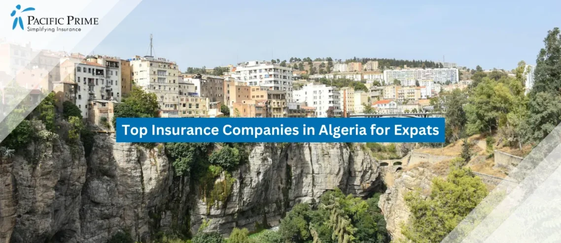 Image of Historic Cityscape Perched On Cliffs In Constantine, Algeria with text overlay of "Top Insurance Companies in Algeria for Expats"