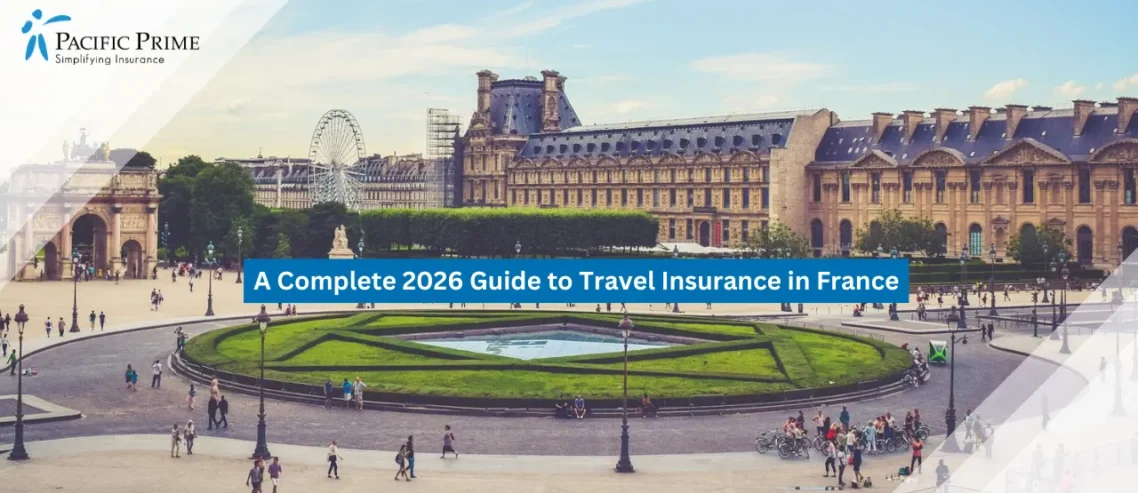 Image of Historic Parisian Square Adjoining The Louvre Museum In Central Paris with text overlay of "A Complete 2026 Guide to Travel Insurance in France"