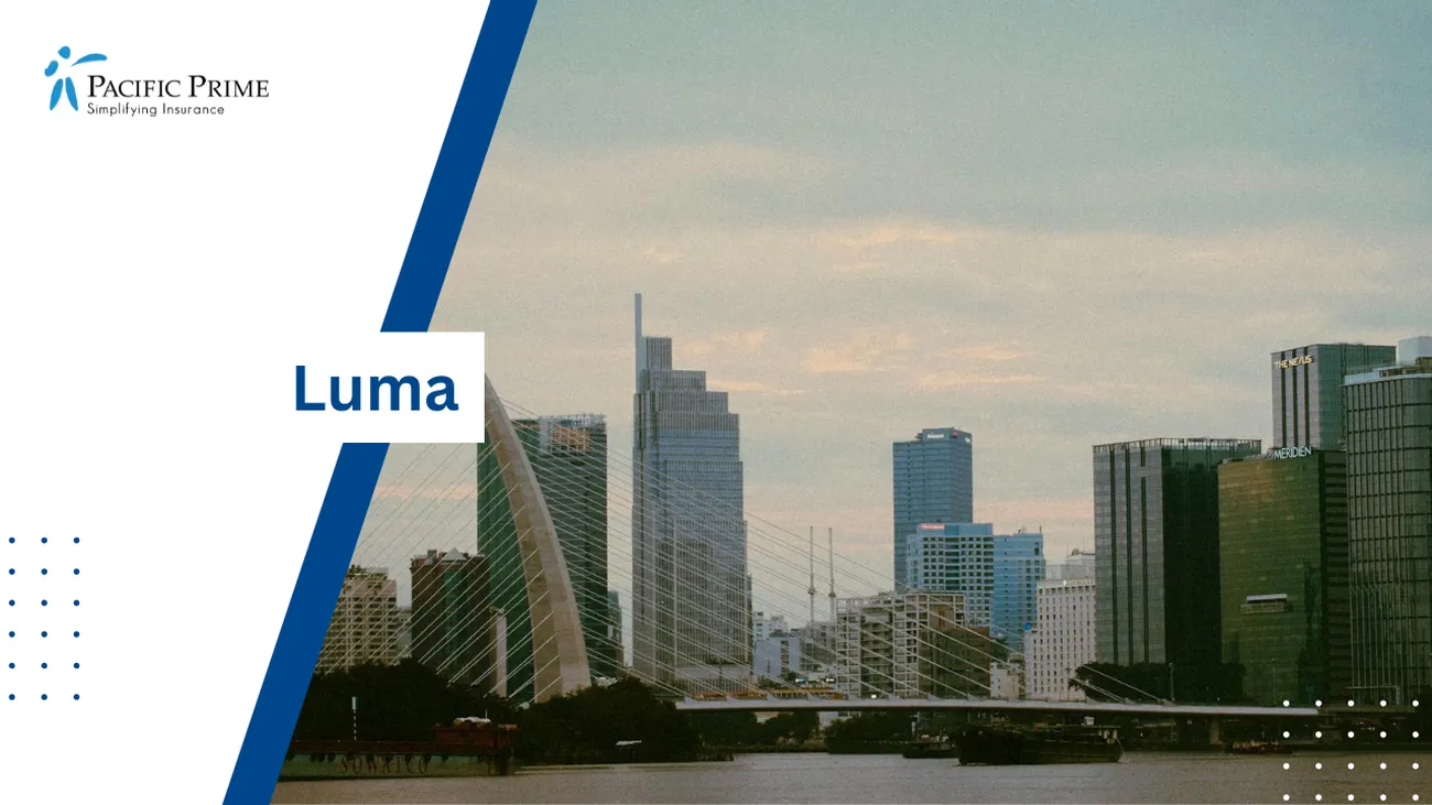 Image of Hồ Chí Minh City Skyline At Dusk Over The Water with text overlay of "Luma"