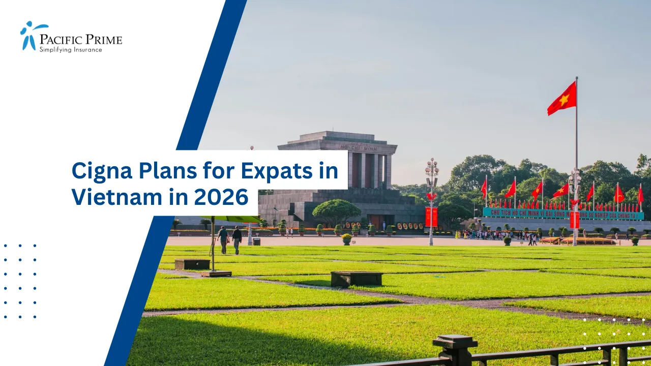Image of Ho Chi Minh Mausoleum In Hanoi&rsquo;s Historic BA Dinh District with text overlay of "Cigna Plans for Expats in Vietnam in 2026"