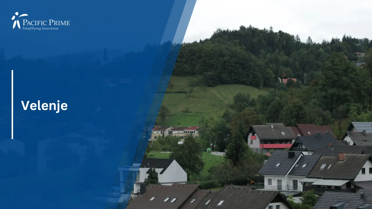 Image of Homes In A Green Valley Surrounded By Forested Hills In Velenje, Slovenia with text overlay of "Velenje"