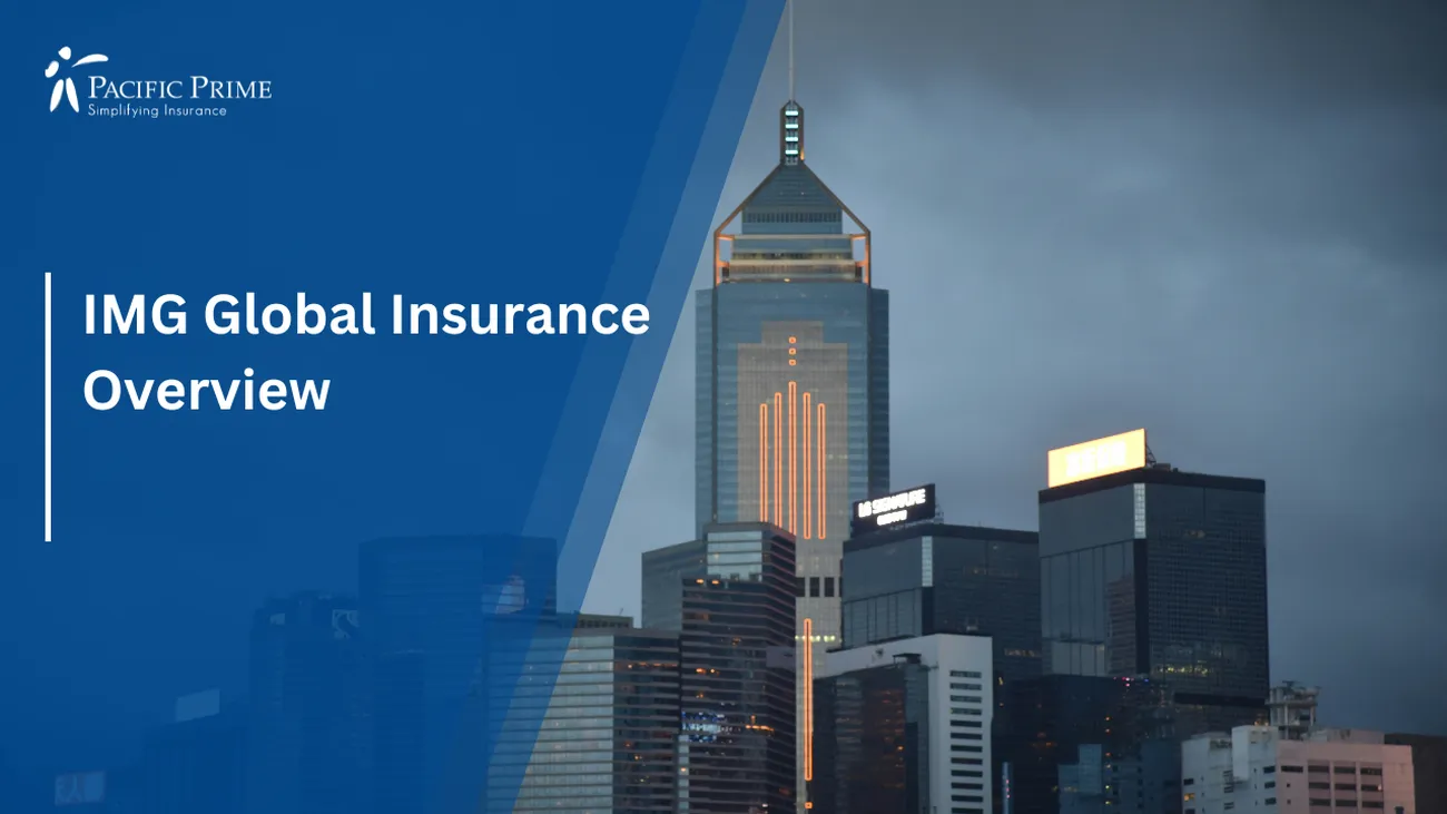 Image of Hong Kong High-Rise Buildings with text overlay of "IMG Global Insurance Overview"