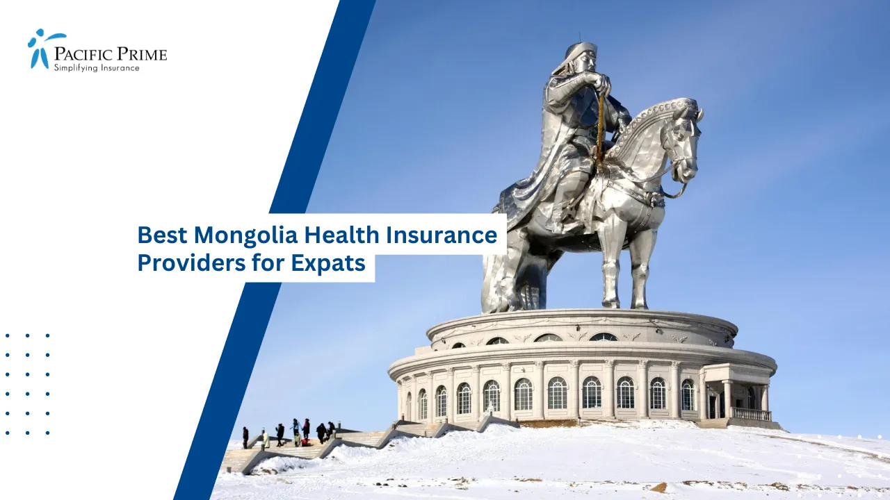 Image of Horse Rider Statue Under Clear Blue Sky In Mongolia with text overlay of "Best Mongolia Health Insurance Providers for Expats"