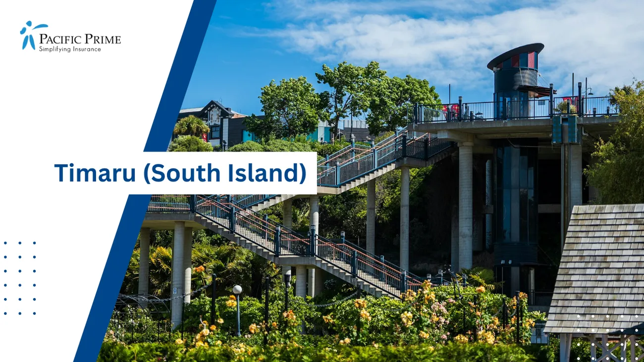 Image of House On A Hill Surrounded By Lush Trees And Bushes In Timaru with text overlay of "Timaru (South Island)"