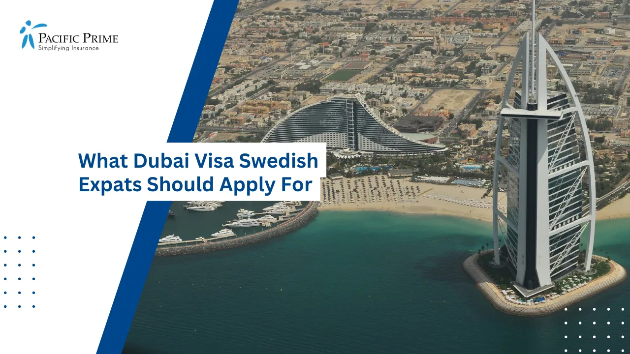 Image of Iconic Burj Al Arab Hotel Standing Along Dubai’s Coastline with text overlay of "What Dubai Visa Swedish Expats Should Apply For"