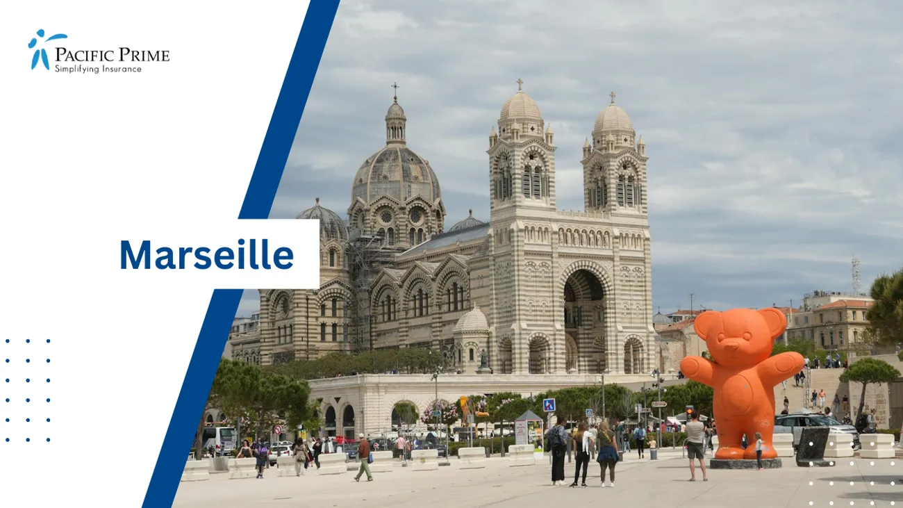 Image of Iconic La Major Cathedral In Marseille, France with text overlay of "Marseille"