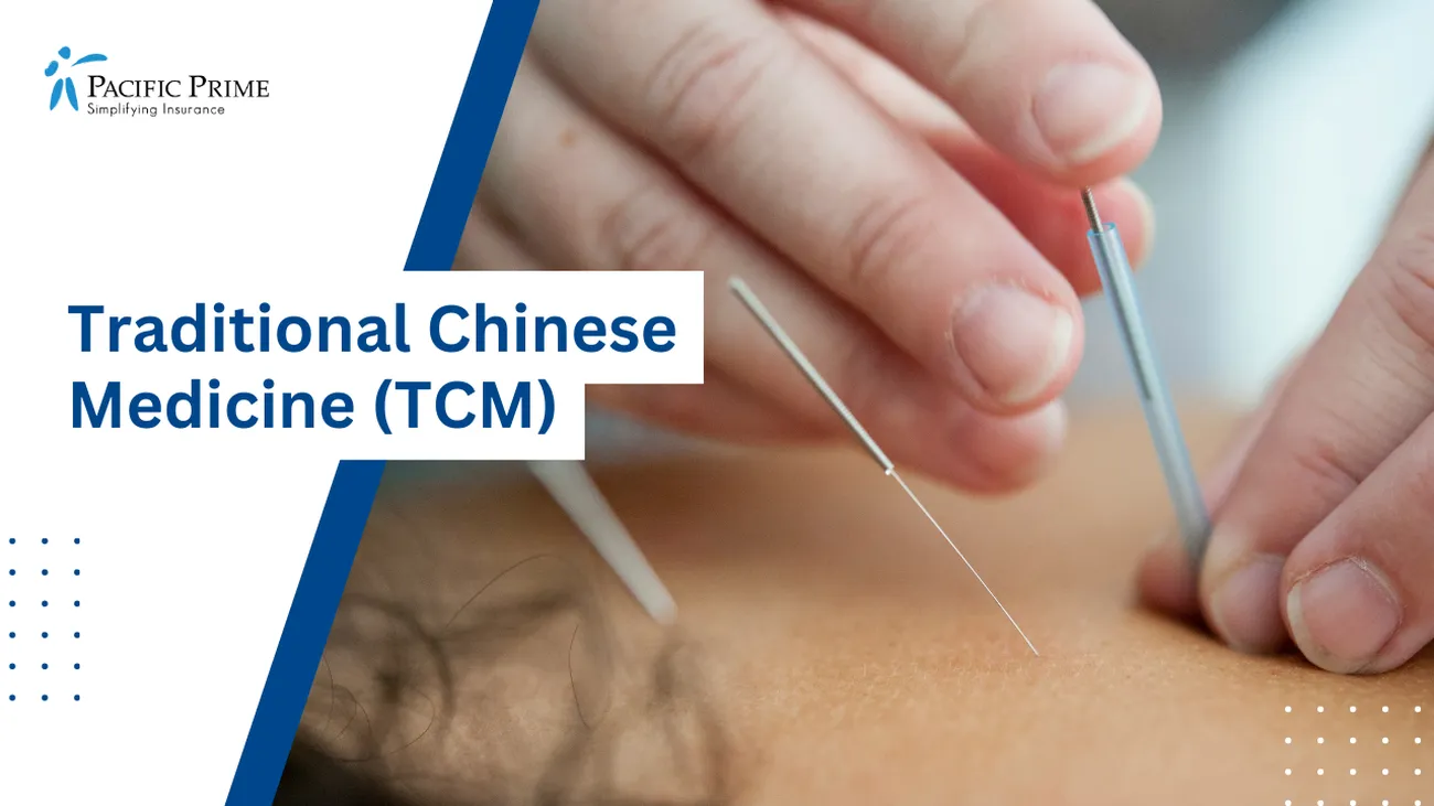 Image of an Individual Undergoing Acupuncture Treatment with text overlay of "Traditional Chinese Medicine (TCM)"