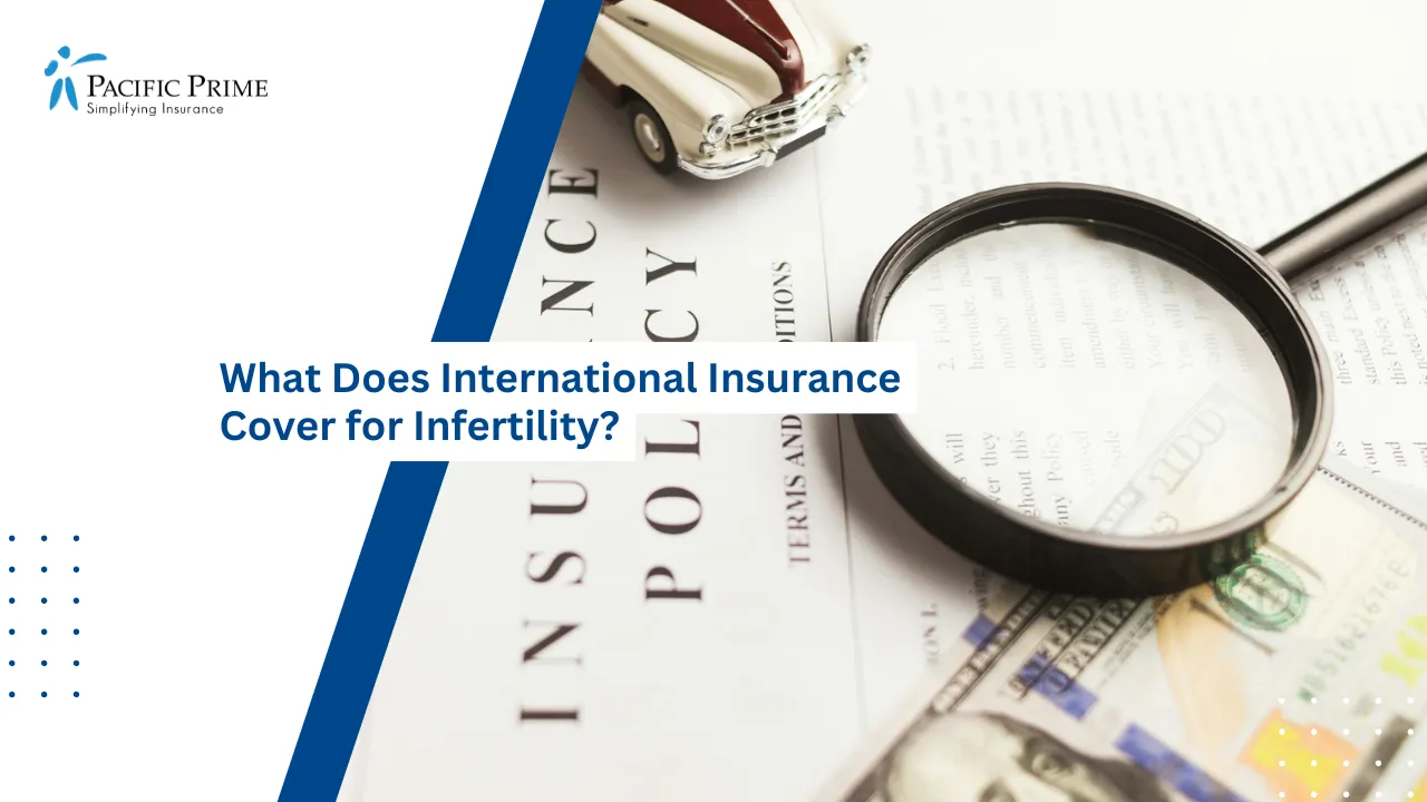 Image of Insurance Certificate And Policy Documents With Cash On Table with text overlay of "What Does International Insurance Cover for Infertility?"