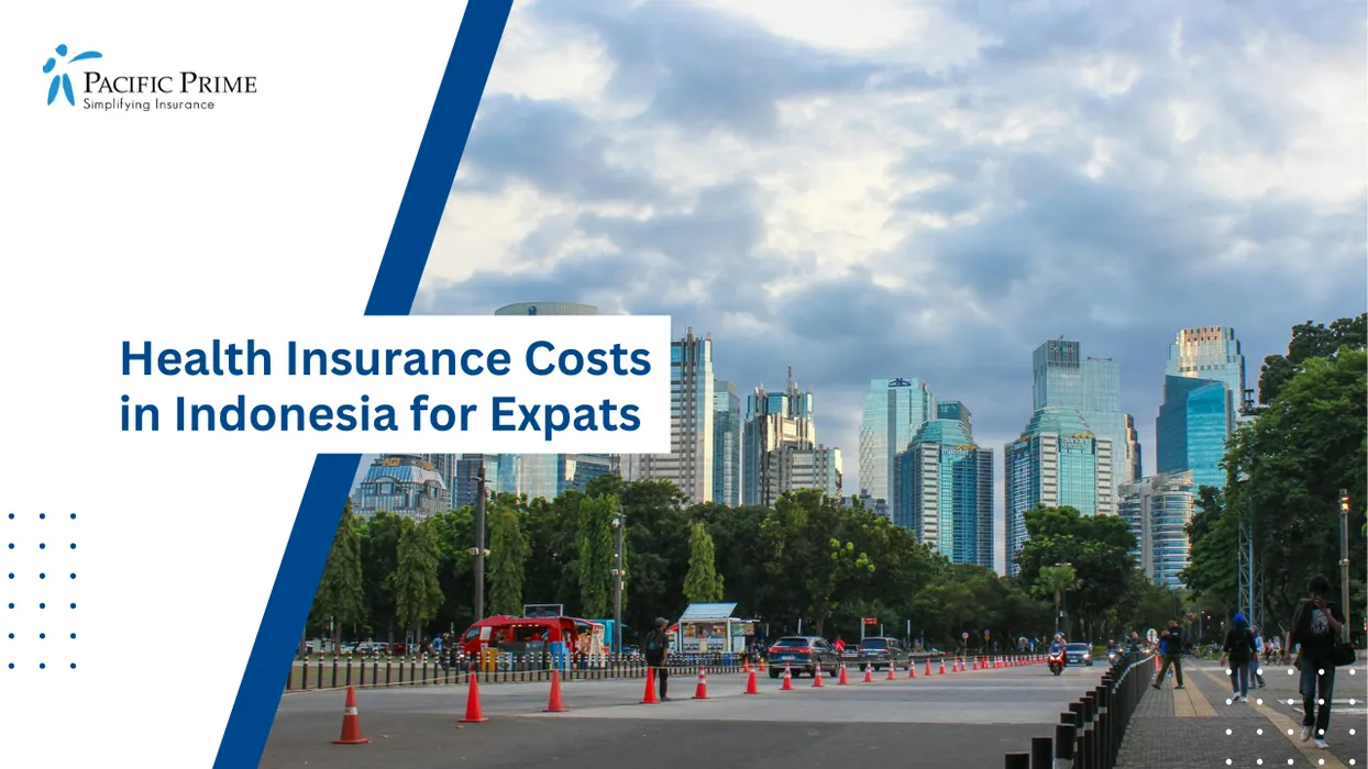 Image of Jakarta City Skyline Featuring Modern Skyscrapers And Urban Development with text overlay of "Health Insurance Costs in Indonesia for Expats"