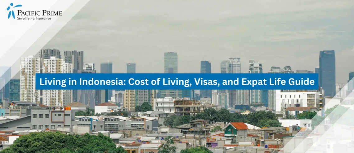 Image of Jakarta City Skyline With Modern High-rise Buildings with text overlay of "Living in Indonesia: Cost of Living, Visas, and Expat Life Guide"