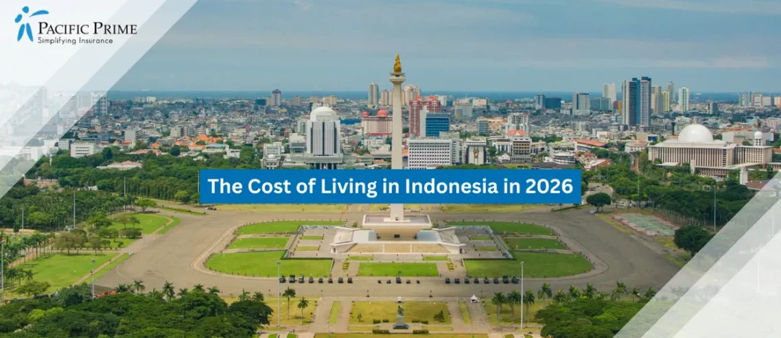 Image of Jakarta Landmark Tower Symbolizing National Independence In A Central Park Setting with text overlay of "The Cost of Living in Indonesia in 2026"