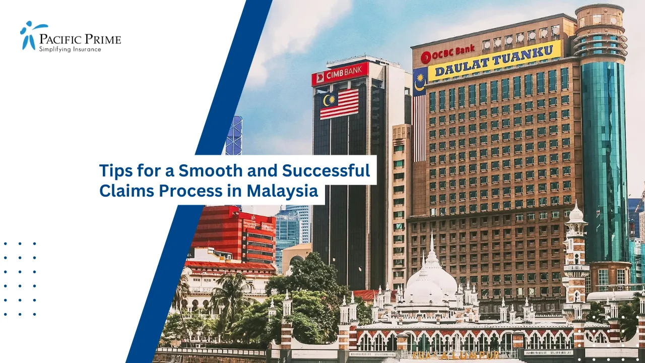 Image of Jamek Mosque With Modern Skyscrapers In Kuala Lumpur with text overlay of "Tips for a Smooth and Successful Claims Process in Malaysia"