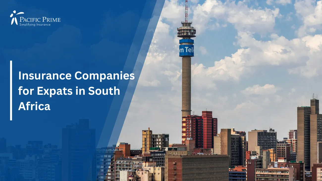 Image of Johannesburg City Skyline Under A Blue Sky With White Clouds During The Day with text overlay of "Insurance Companies for Expats in South Africa"