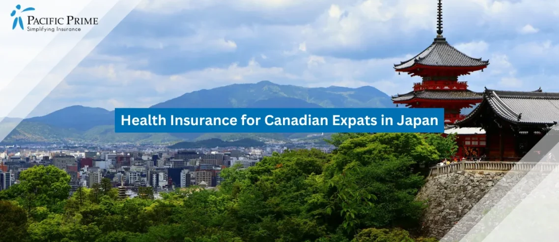 Image of Kiyomizu-dera’s Wooden Terrace Overlooking Kyoto’s Forested Hills with text overlay of "Health Insurance for Canadian Expats in Japan"