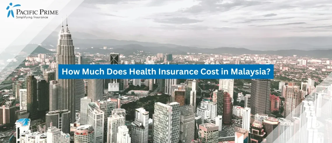 Image of Kuala Lumpur Skyline With High-rise Buildings Viewed From Above with text overlay of "How Much Does Health Insurance Cost in Malaysia?"