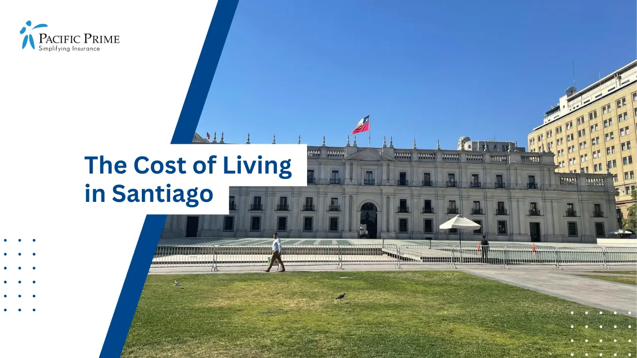 Image of La Moneda Palace In Santiago, Chile Under Clear Sunny Skies with text overlay of "The Cost of Living in Chile"