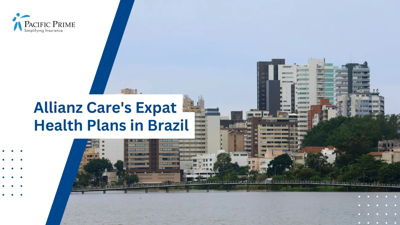 Image of Large Body Of Water With City Skyline In The Background, Torres, Brazil with text overlay of "Allianz Care's Expat Health Plans in Brazil"