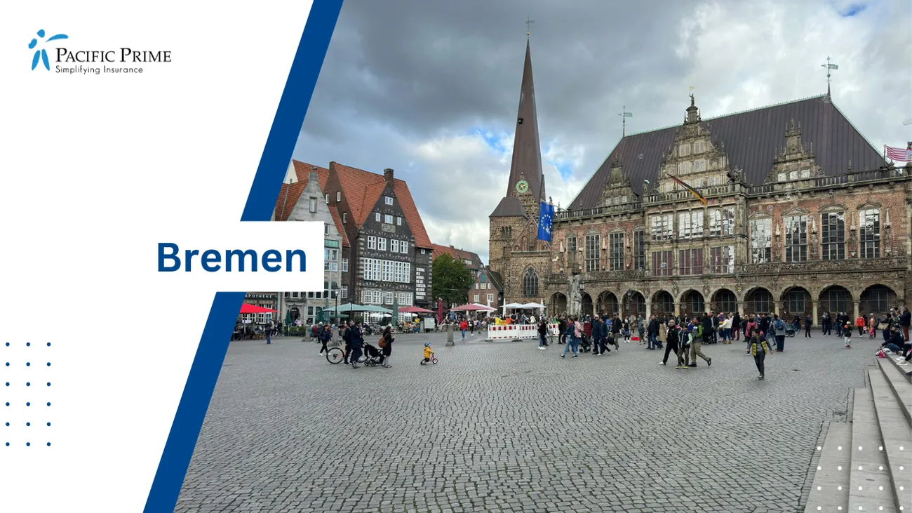 Image of Large Brick Courtyard With Surrounding Buildings At Bremen Market Square, Germany with text overlay of "Bremen"