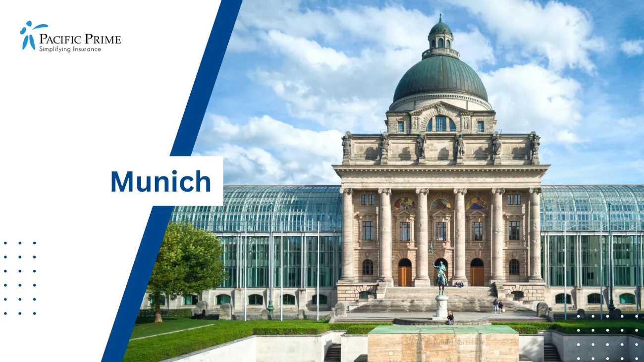 Image of Large Domed Bayerische Staatskanzlei Building In Munich, Germany with text overlay of "Munich"