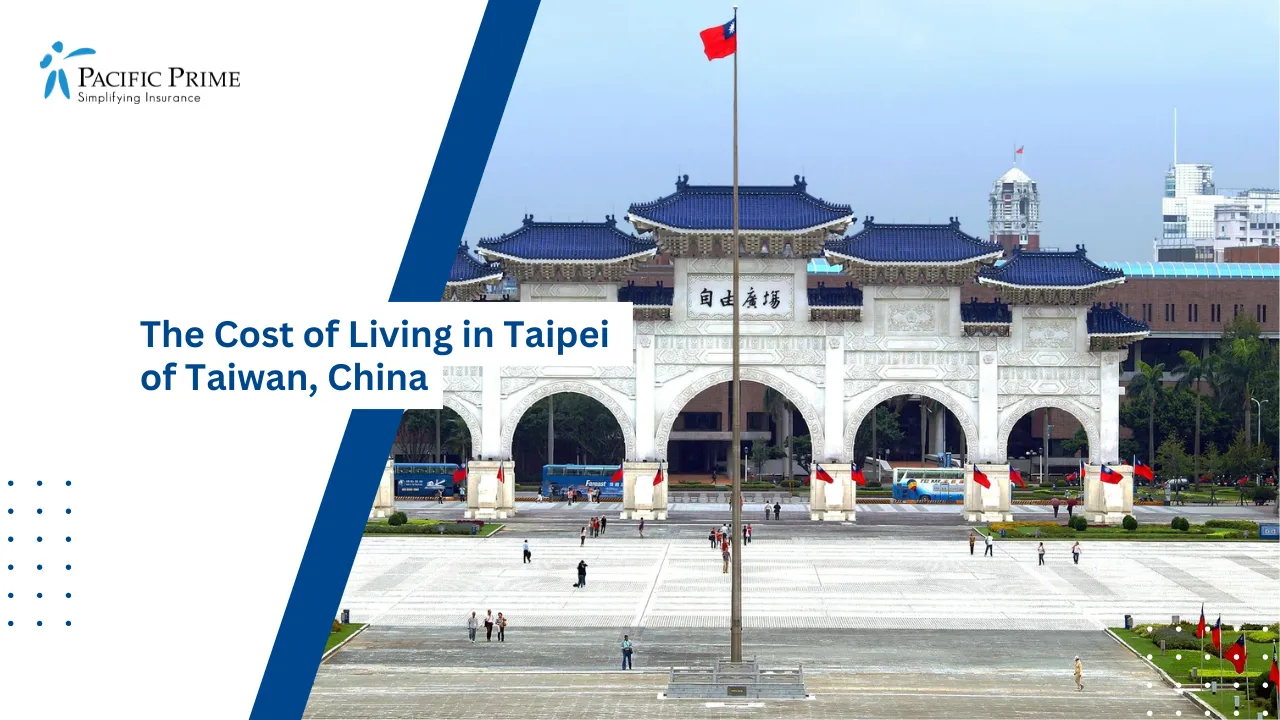 Image of Liberty Square With Traditional Architecture In Taipei, Taiwan with text overlay of "The Cost of Living in Taipei of Taiwan, China"