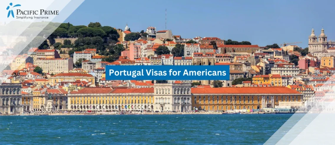 Image of Lisbon Waterfront Skyline Across The Tagus River Under Open Sky with text overlay of "Portugal Visas for Americans"