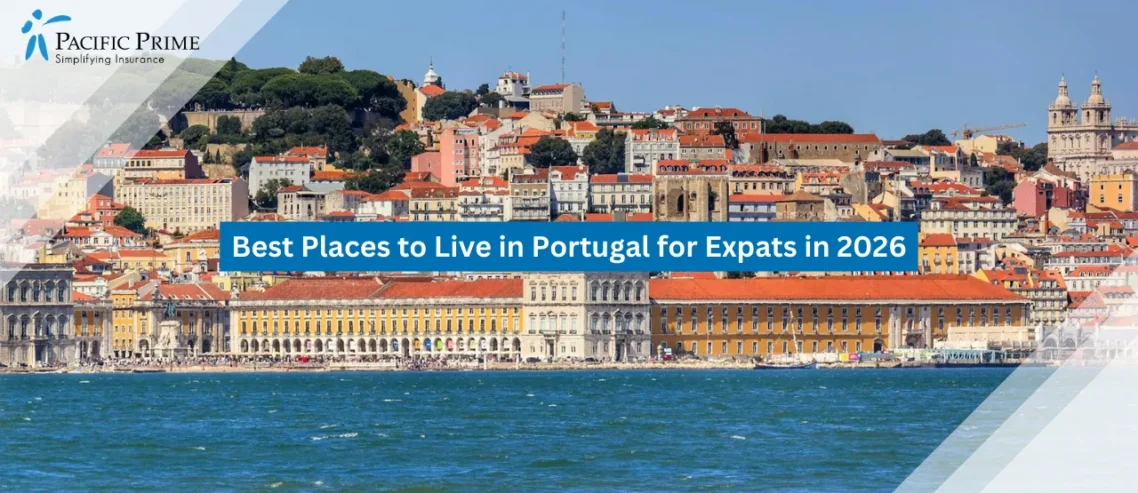 Image of Lisbon Waterfront With City Skyline Across The Tagus River with text overlay of "Best Places to Live in Portugal for Expats in 2026"