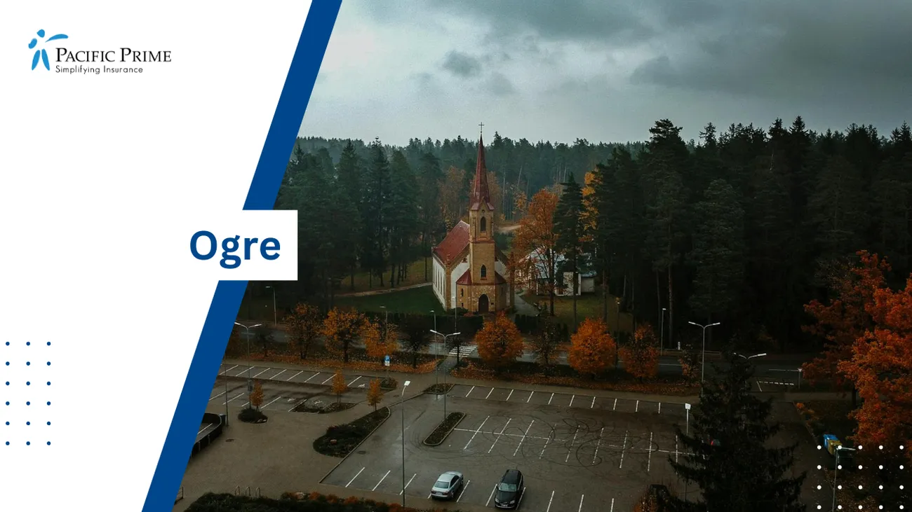 Image of Lutheran Church Landmark In Ogre, Latvia with text overlay of "Ogre"
