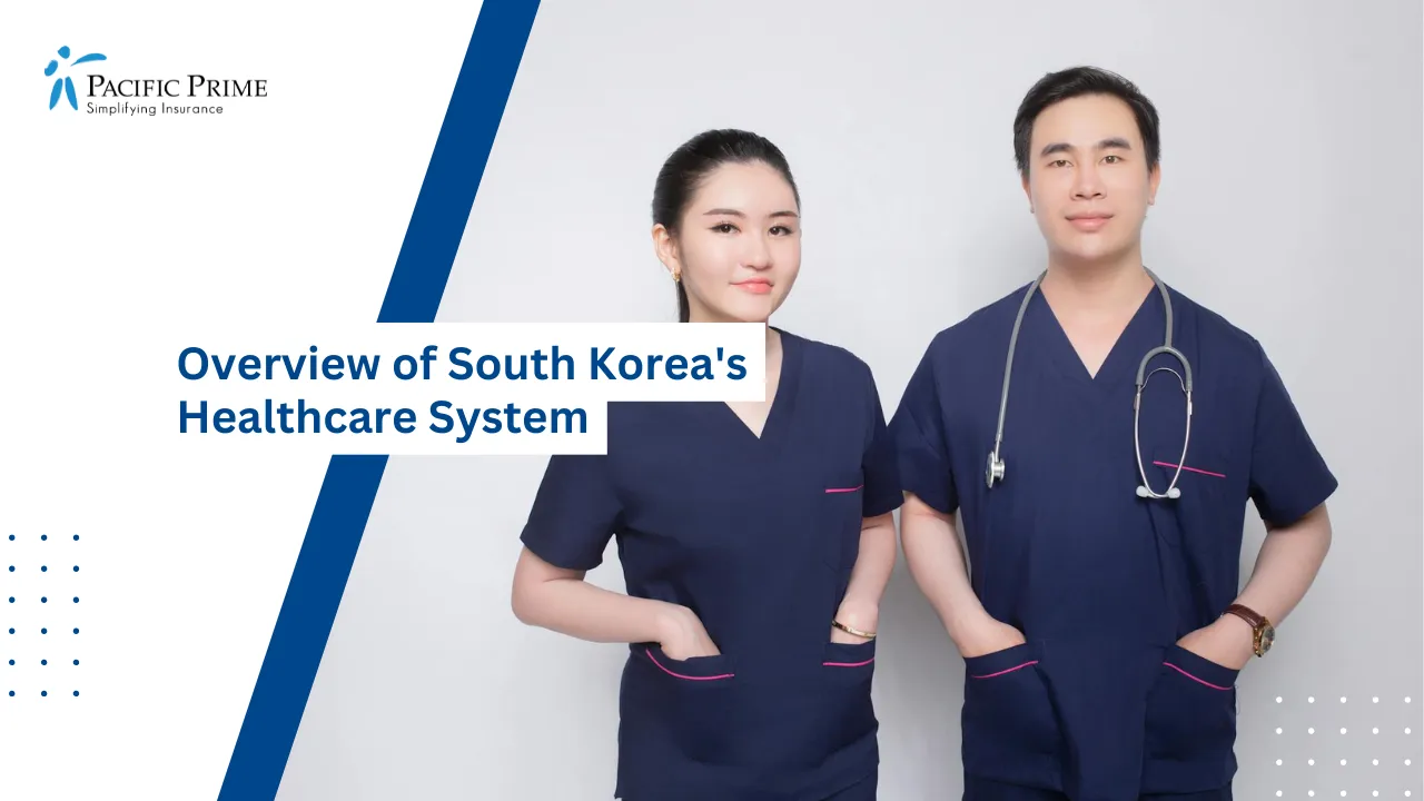 Image of Male And Female Doctors In Uniform With Stethoscopes with text overlay of "Overview of South Korea's Healthcare System"