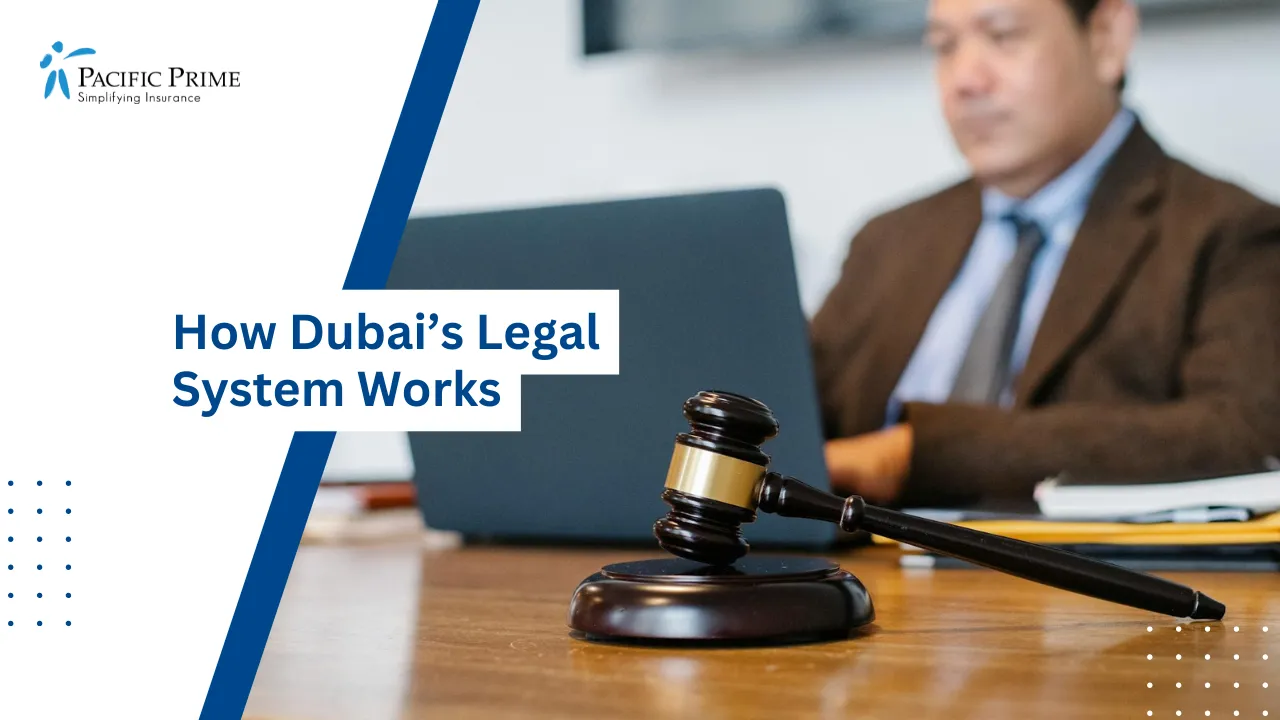 Image of Male Judge Using A Laptop In His Law Office with text overlay of "How Dubai’s Legal System Works"