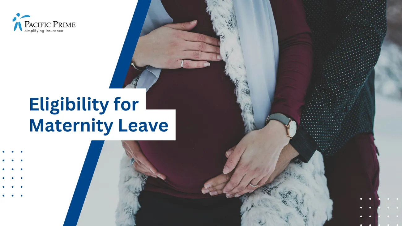 Image of a Man Hugging Pregnant Woman From Behind with text overlay of "Eligibility for Maternity Leave"