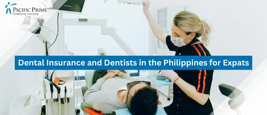 Image of Man Receiving Dental Examination In Clinic with text overlay of "Dental Insurance and Dentists in the Philippines for Expats"