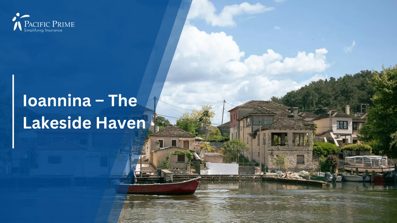 Image of Man Sailing A Motorboat In Ioannina, Greece with text overlay of "Ioannina – The Lakeside Haven"