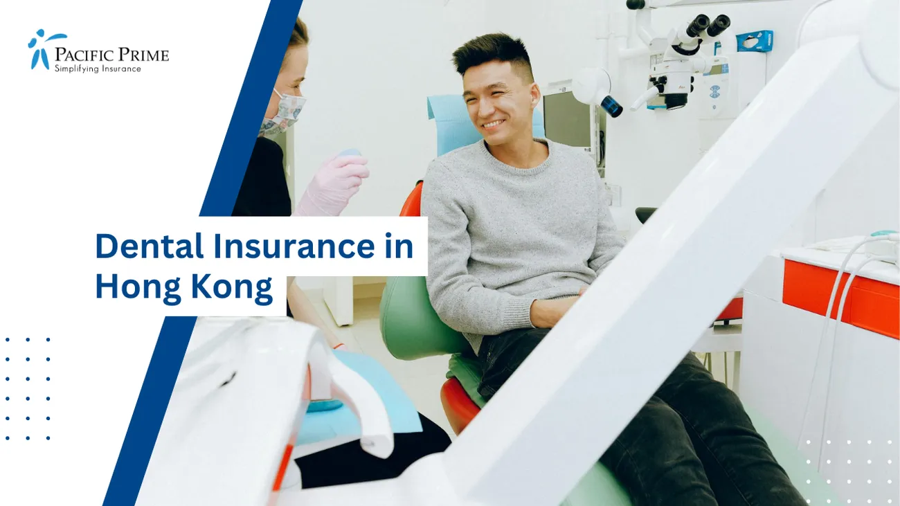 Image of Man Sitting On Dental Chair with text overlay of "Dental Insurance in Hong Kong"