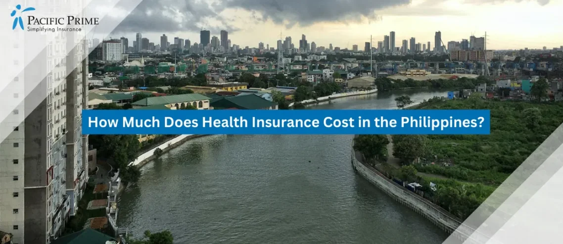 Image of Manila Skyline Showcasing High-rise Buildings Across Metro Manila Cityscape with text overlay of "How Much Does Health Insurance Cost in the Philippines?"
