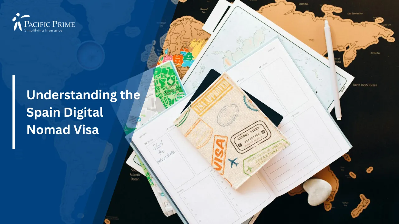 Image of Map With Passport, Visa, Compass, And Travel Planning Essentials with text overlay of "Understanding the Spain Digital Nomad Visa"