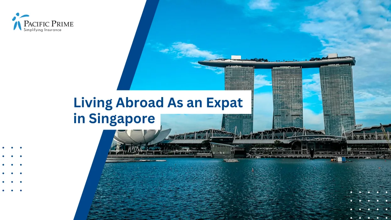 Image of Marina Bay Sands Towers Rising Above Singapore Waterfront And Surrounding City Skyline with text overlay of "Living Abroad As an Expat in Singapore"