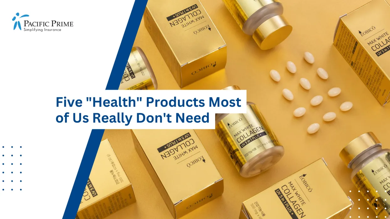 Image of Max White Collagen Cosmetic JAR Displayed On A Clean Product Surface with text overlay of "Five "Health" Products Most of Us Really Don't Need"