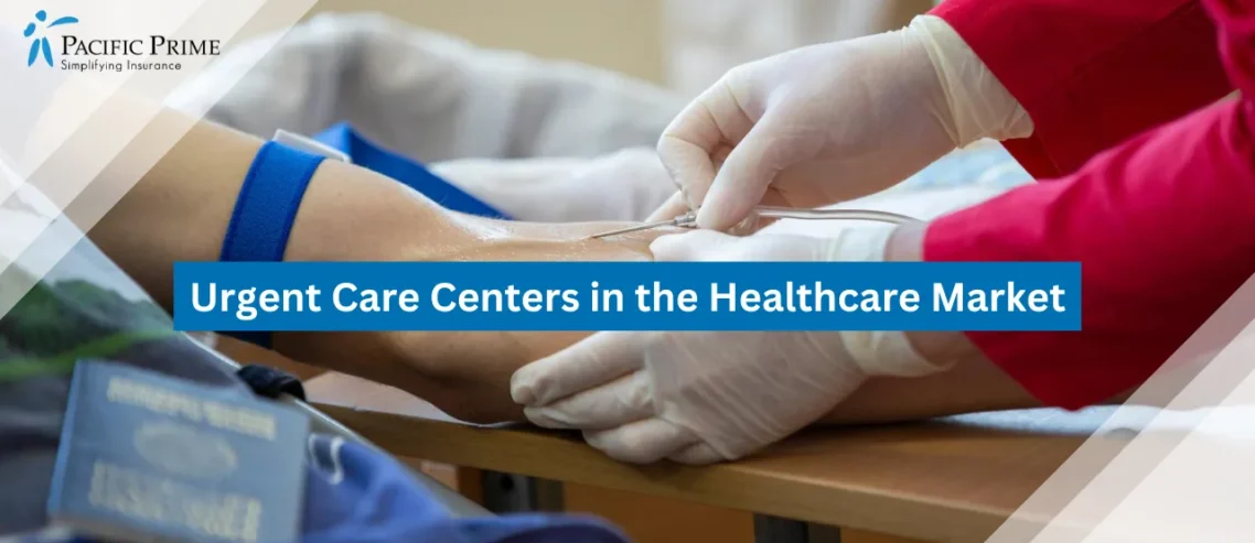 Image of Medical Professional Inserting Needle Into Patient’s Arm with text overlay of "Urgent Care Centers in the Healthcare Market"